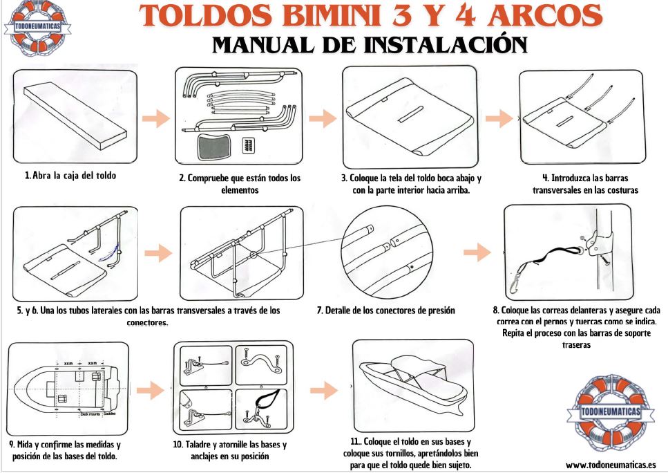 Montar un toldo bimini de 3 o 4 arcos