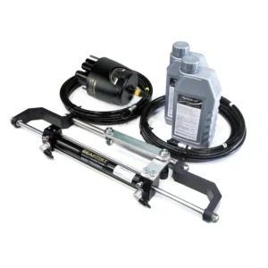 Kit de dirección hidráulica Seafirst para motores fueraborda de hasta 100 CV, incluye bomba de 18cm3, cilindro frontal, aceite y latiguillos de conexión.