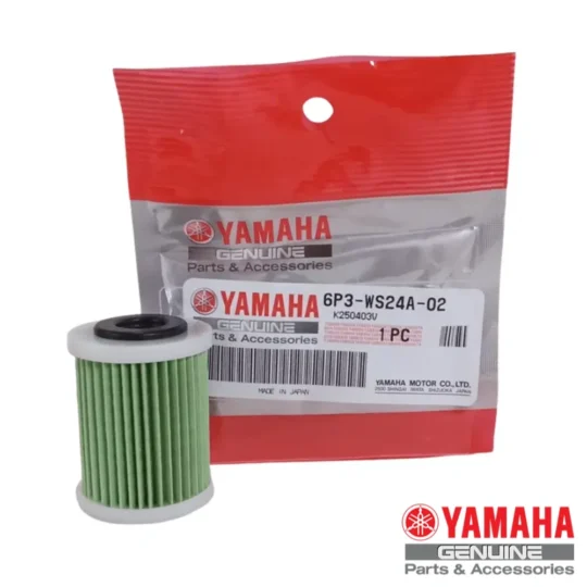Filtro de combustible Yamaha Original 6P3-WS24A-01/02 para motores de alta de alta potencia (ejemplo: F150, F200, F250, F300, F350) con carcasa marcada “6P3”.