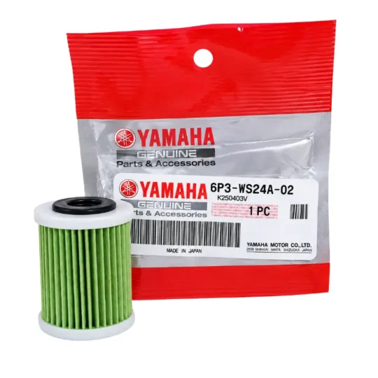 Filtro de combustible Yamaha Original 6P3-WS24A-01/02 para motores de alta de alta potencia (ejemplo: F150, F200, F250, F300, F350) con carcasa marcada “6P3”.