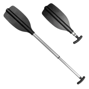 Comparación de medidas de la pagaya telescópica extensible, mostrando sus longitudes mínima (51 cm) y máxima (114 cm).