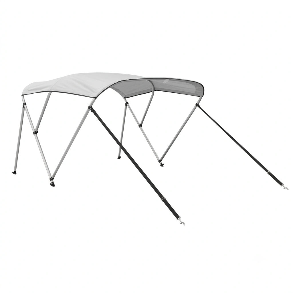 Toldo bimini de 3 arcos color blanco para embarcaciones semirrígidas, neumáticas, zodiac, lanchas y barcos.