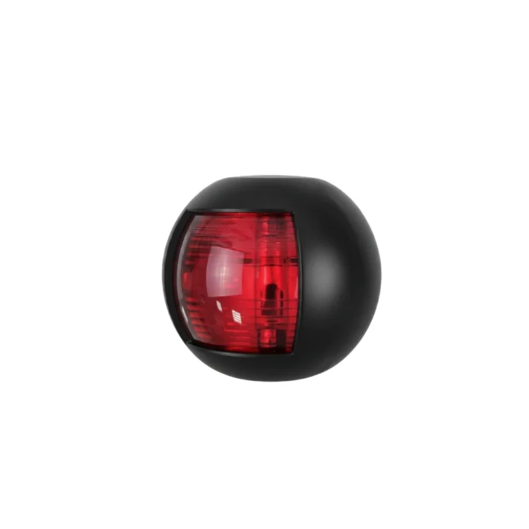 Luz de babor roja con carcasa negra para barcos, apta para embarcaciones de recreo.