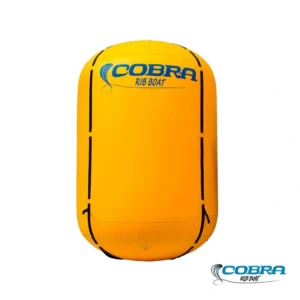Boya hinchable cilíndrica de color amarillo para regatas profesionales, fabricada en PVC reforzado con medidas de 200 cm de alto por 150 cm de diámetro.