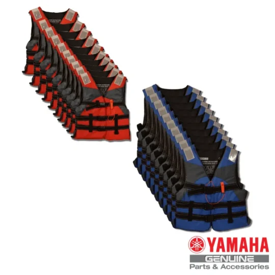 Chalecos Salvavidas Yamaha PACK10 tallas L y XL, homologado de flotabilidad 100 Newton, diseñado para motos de agua, jet Ski, deportes acuáticos, Kayak, etc. Cierre con ajustes de 3 correas. Son muy cómodos y permiten una libertad de movimiento excepcional.