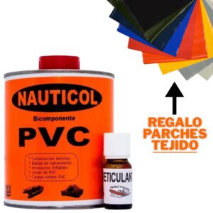 Pegamento PVC 750ml Nauticol con regalo de Kit de parche PVC para reparaciones de pinchazos en Neumáticas, Semirrígidas, hinchables, botes salvavidas.