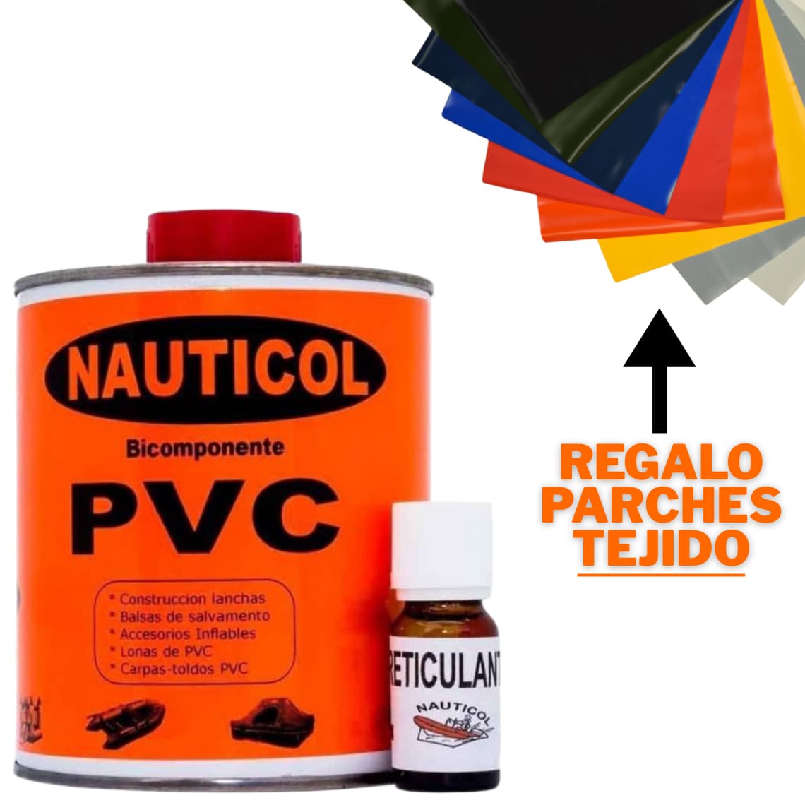 Pegamento PVC 750ml Nauticol con regalo de Kit de parche PVC para reparaciones de pinchazos en Neumáticas, Semirrígidas, hinchables, botes salvavidas.