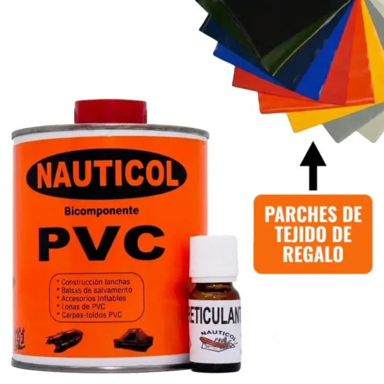 Kit de reparación para neumáticas con pegamento Nauticol PVC 750ml y set de parches de tejido de regalo, ideal para Zodiac, semirrígidas y botes inflables.