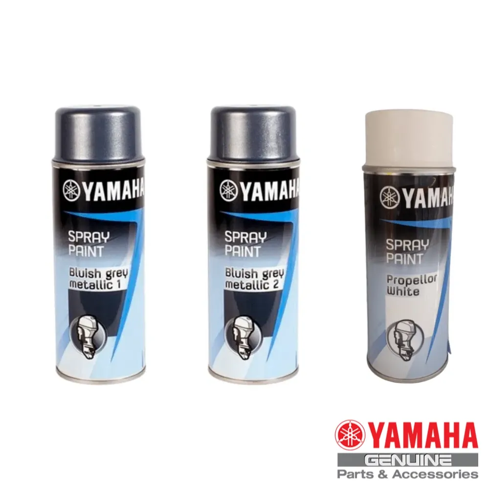 Pintura en spray original Yamaha para motores fueraborda. Acabado profesional, secado rápido y excelente resistencia a la corrosión marina. Ideal para retoques, reparaciones y mantenimiento estético. Secado rápido, alta resistencia al agua salada y protección anticorrosiva.