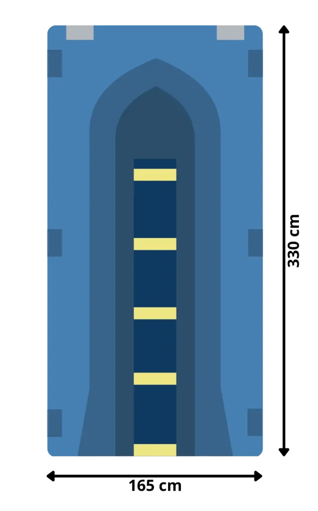 "Dimensiones de la plataforma flotante 330x165 cm para moto de agua"